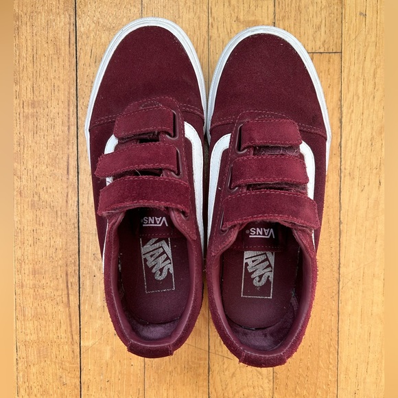 Women’s Burgundy Velcro Vans Size 7 - Picture 1 of 3
